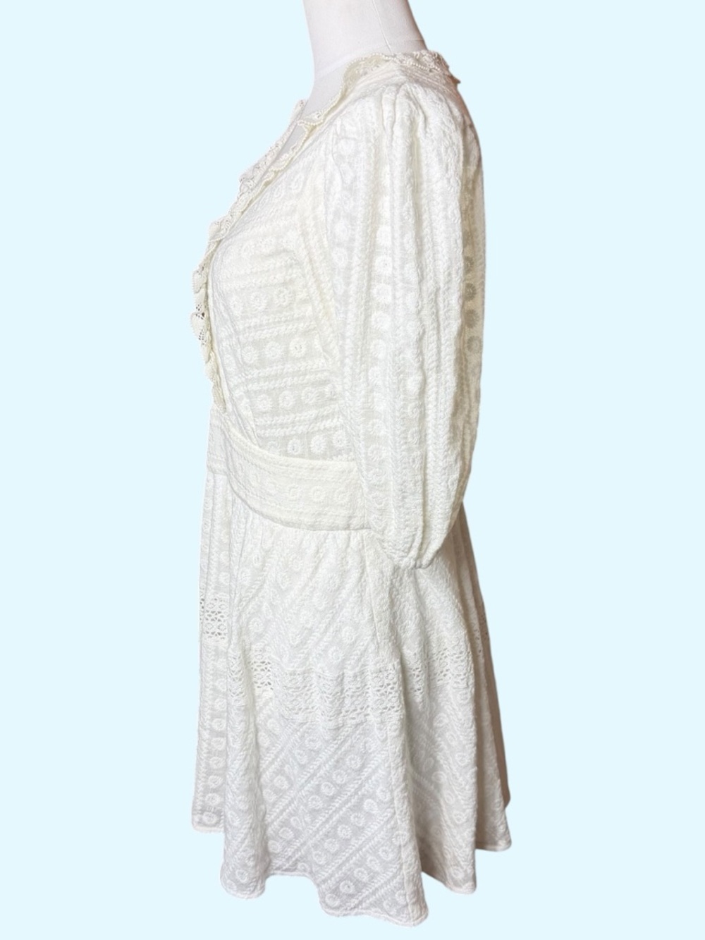 Sandro Gianni Embroidered Lace Ruffle Mini Dress Ecru Off-white Size 10 - Picture 7 of 15